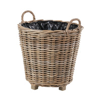 Indoor Outdoor Grey Kubu Rattan Round Basket Planter with Handles