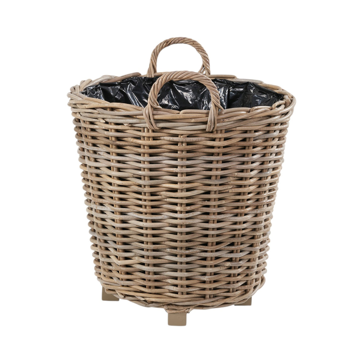Indoor Outdoor Grey Kubu Rattan Round Basket Planter with Handles