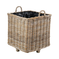 Set of 3 Indoor Outdoor Grey Kubu Rattan Square Basket Planters with Handles