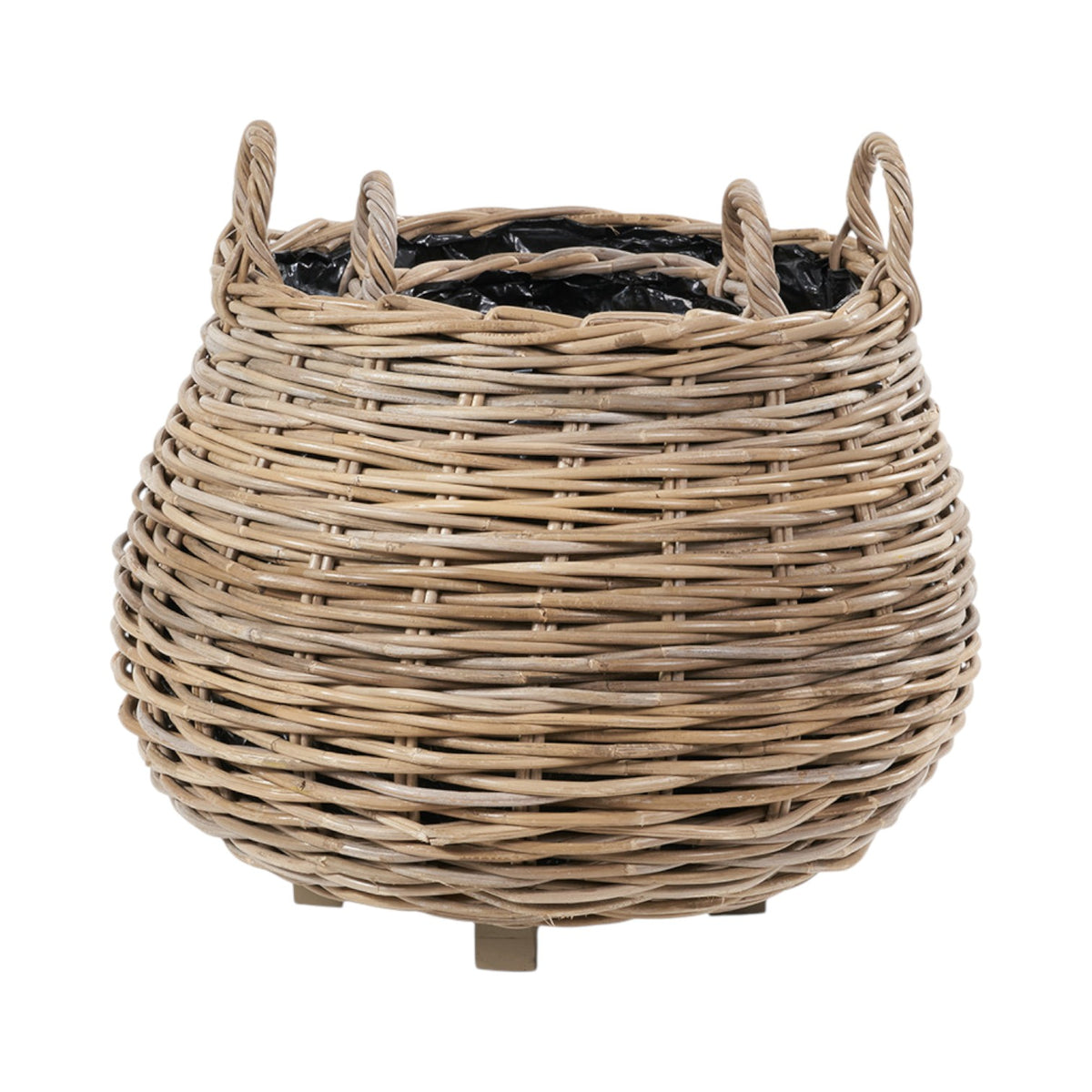 Set of 2 Indoor Outdoor Grey Kubu Rattan Bulbous Basket Planters