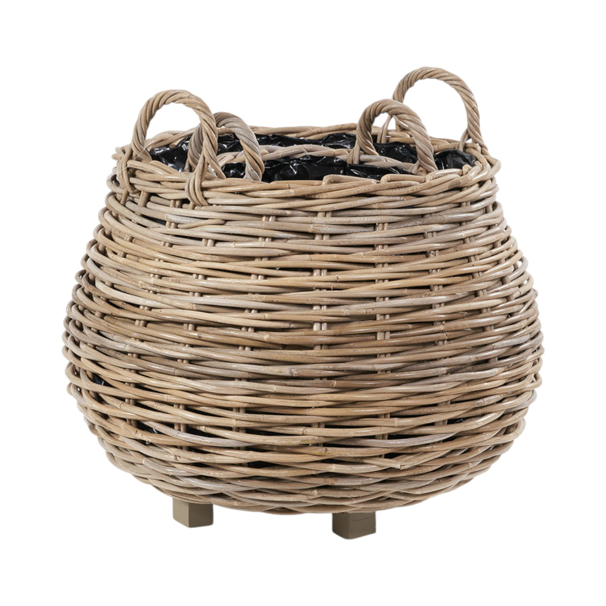 Set of 2 Indoor Outdoor Grey Kubu Rattan Bulbous Basket Planters