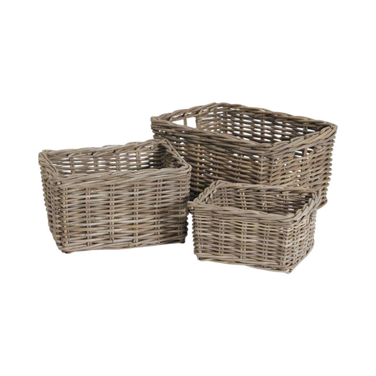 Set of 3 Grey Kubu Rectangular Basket Storage