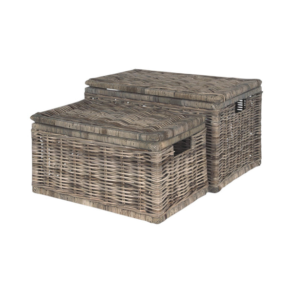 Set of 2 Grey Kubu Rectangular Basket Chests