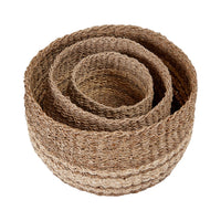 Set of 3 Two Tone Seagrass and Palm Leaf Natural Round Baskets