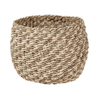 Set of 3 Seagrass and Palm Leaf Two Tone Natural Plaited Round Baskets