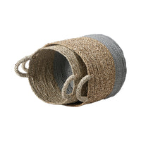 Set of 2 Banana Leaf Two Tone Natural and Grey Baskets