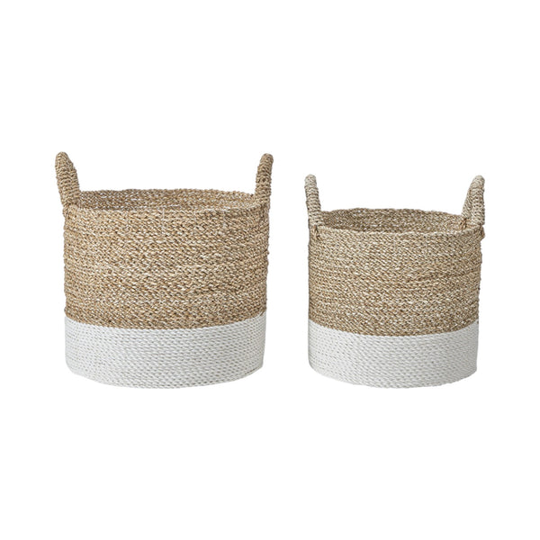 Set of 2 Banana Leaf Two Tone Natural and White Baskets