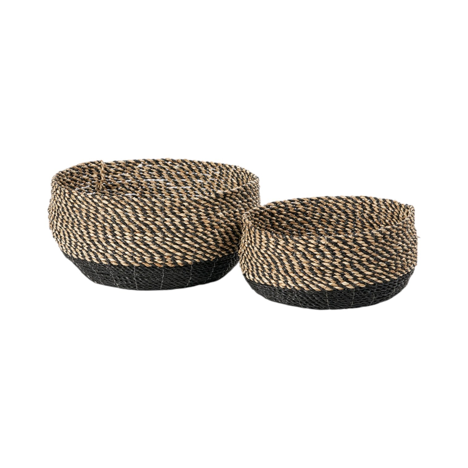 Set of 2 Seagrass Natural and Black Round Baskets | Red Hamper