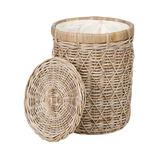 Brown Rattan Round Linen Basket