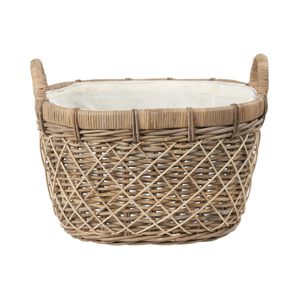 Brown Rattan Oval Handled Laundry Basket