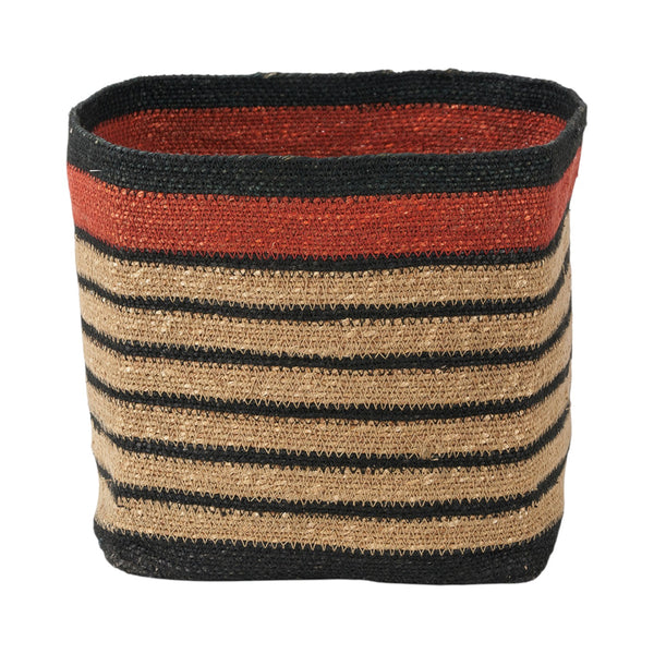 Seagrass Natural, Black and Terracotta Stripe Square Basket