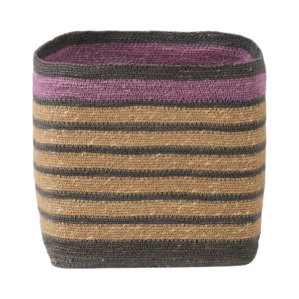 Seagrass Natural, Grey and Lilac Stripe Square Basket