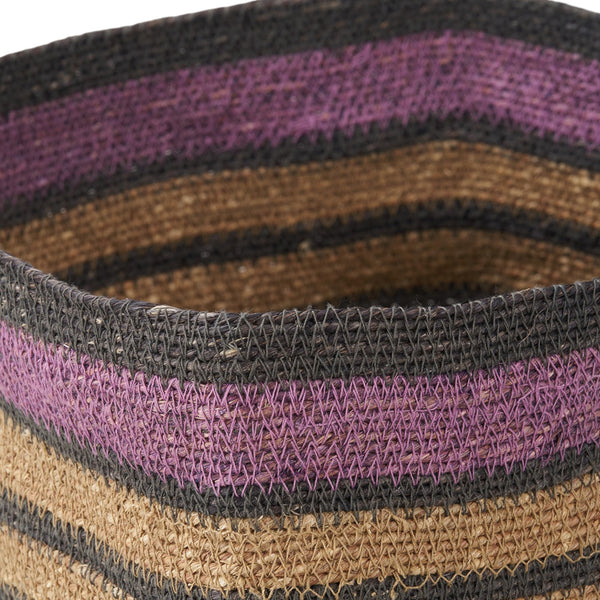Seagrass Natural, Grey and Lilac Stripe Square Basket
