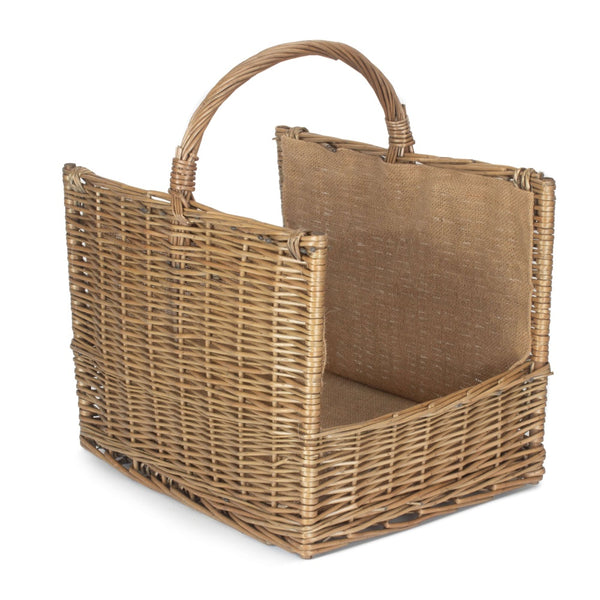 Antique Wash Open End Wicker Log Basket
