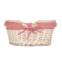 Whitewash Swing Handle Wicker Shopping Basket with Red and White Checked Lining