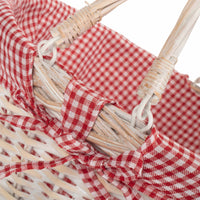Whitewash Swing Handle Wicker Shopping Basket with Red and White Checked Lining