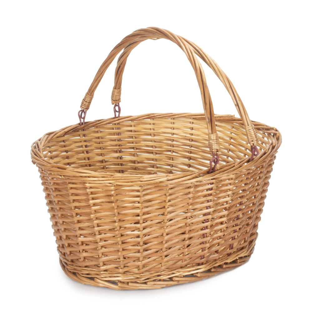 Unlined Double Steamed Wicker Shopping Basket With Swing Handles