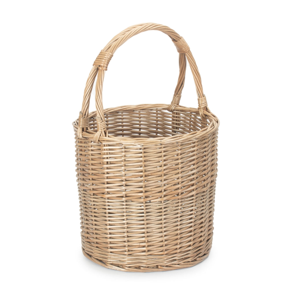 Red Hamper Wicker Round Upright Kindling Shopping Basket