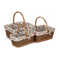 Rectangular Unpeeled Willow Shopping Basket With Garden Rose Lining