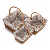 Red Hamper Rectangular Unpeeled Willow Shopping Basket With Garden Rose Lining