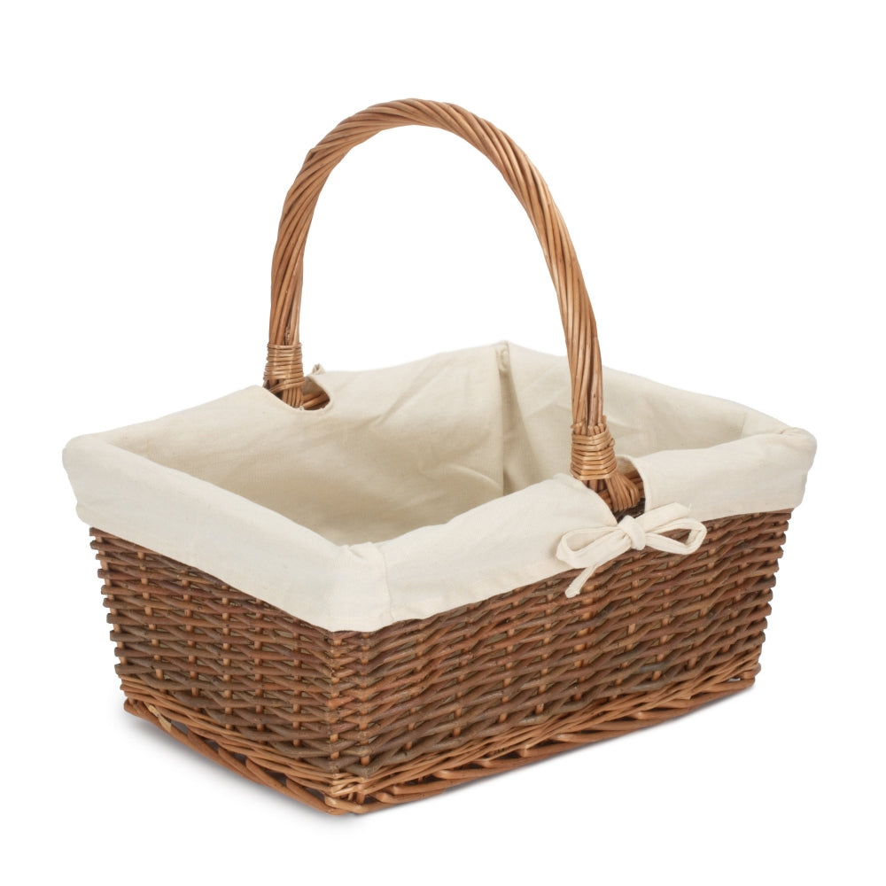 Rectangular Unpeeled Willow Shopping Basket With White Lining