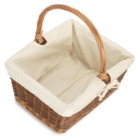 Rectangular Unpeeled Willow Shopping Basket With White Lining