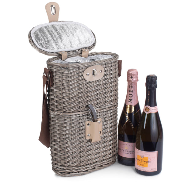 Red Hamper 2 Bottle Willow Insulated Bottle Carrier