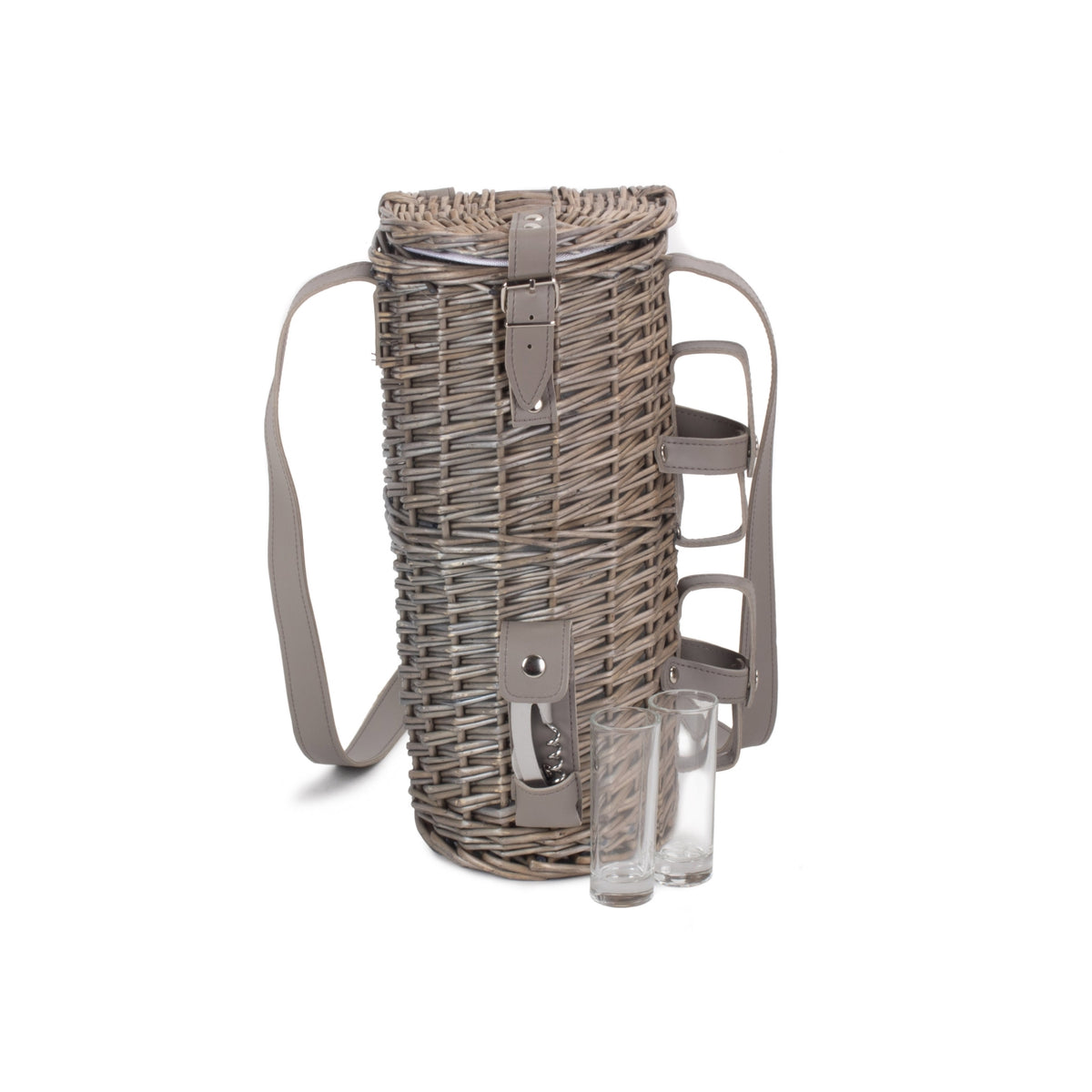 Wicker Single Bottle and Cartridge Glass Carrier With Shoulder
