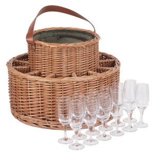 Green Tweed Chilled Wicker Garden Party Basket