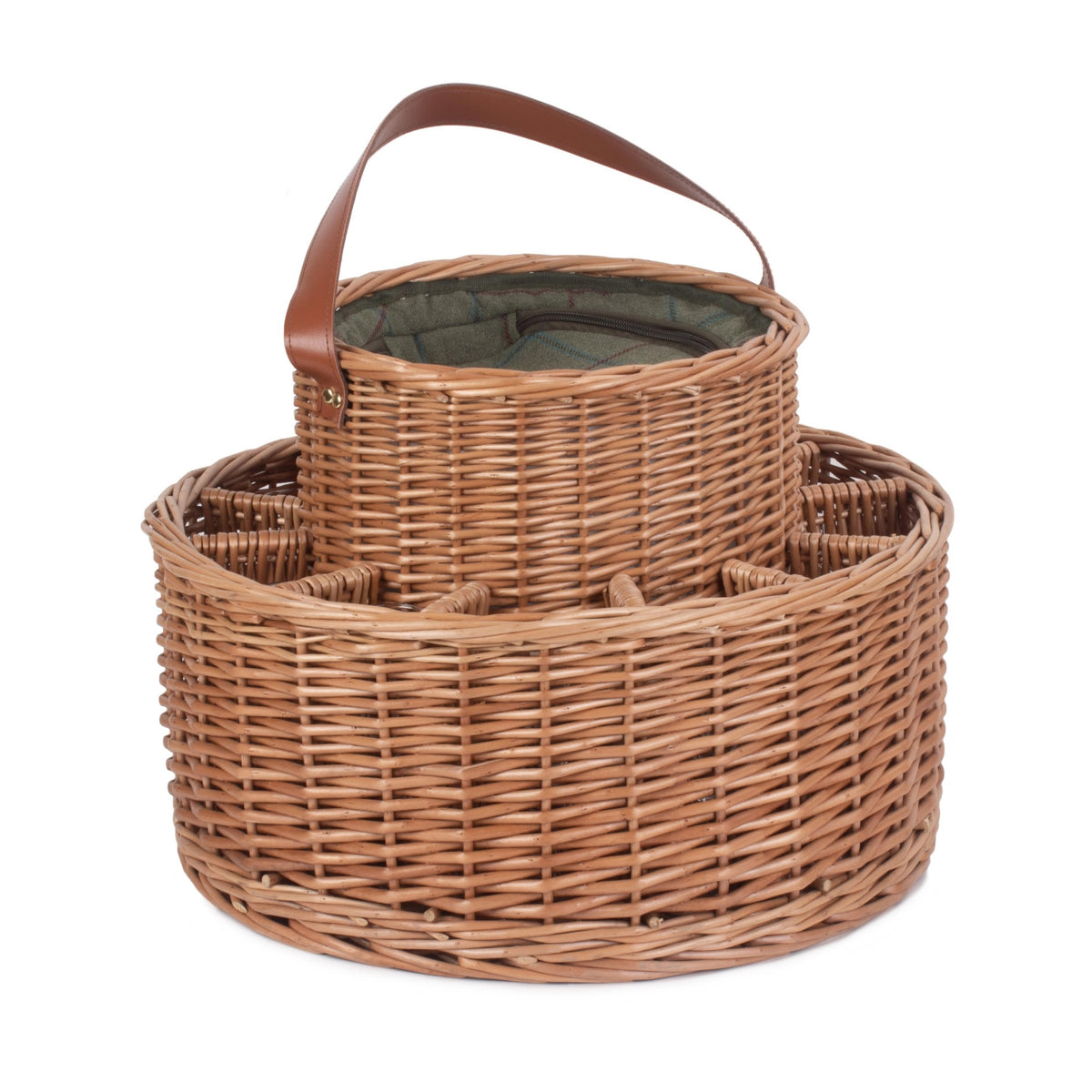 Panier de fête de jardin en osier réfrigéré en tweed vert