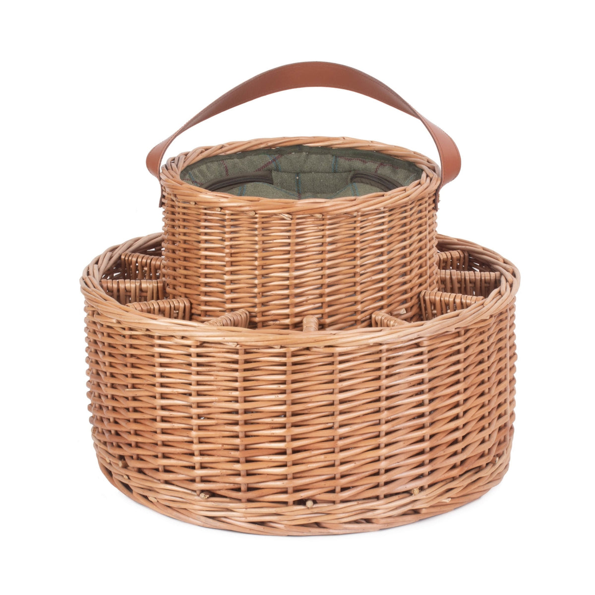 Panier de fête de jardin en osier réfrigéré en tweed vert