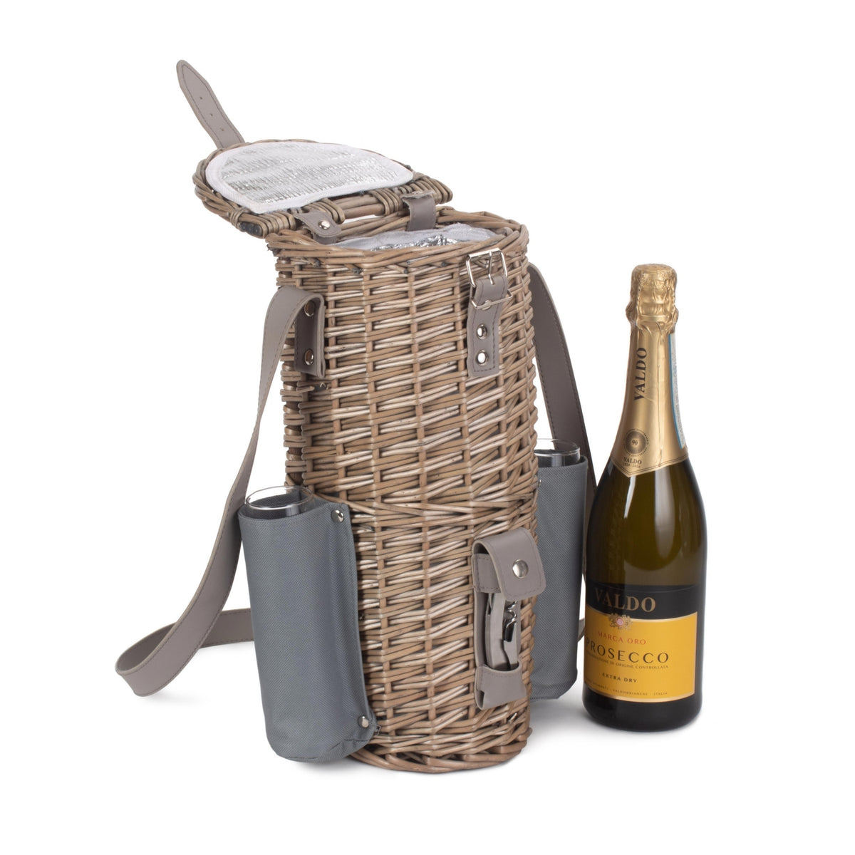 Porte-bouteille simple et 2 verres à champagne avec bandoulière