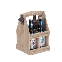 Oak Effect 4 Beer Bottle Carrier with Bottle Opener