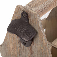 Oak Effect 4 Beer Bottle Carrier with Bottle Opener