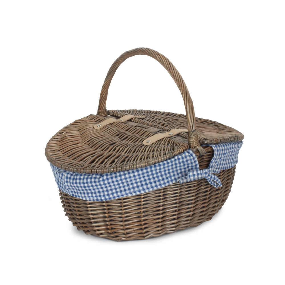 Antique Grey Oval Picnic Basket