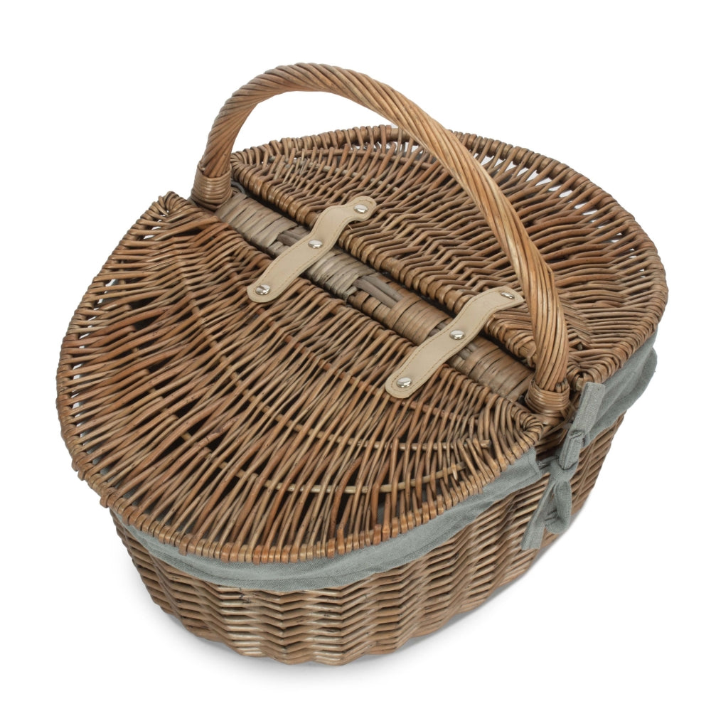 Antique Grey Oval Picnic Basket