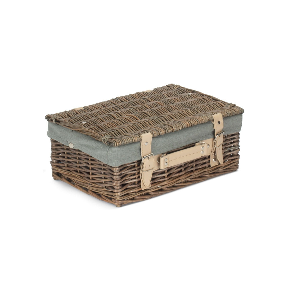 36 cm großer, antik gewaschener Picknickkorb aus Korbgeflecht mit Baumwollfutter