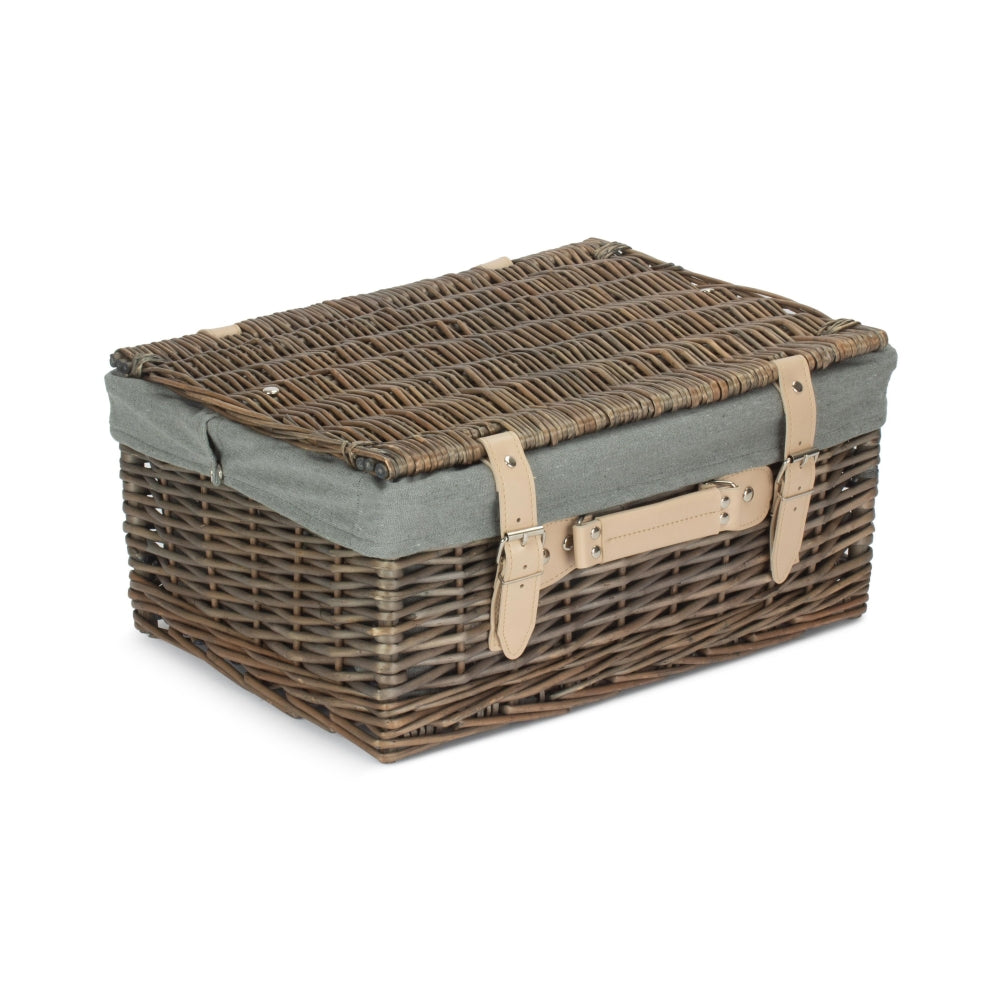 41cm Antique Wash Wicker Picnic Basket with Cotton Lining