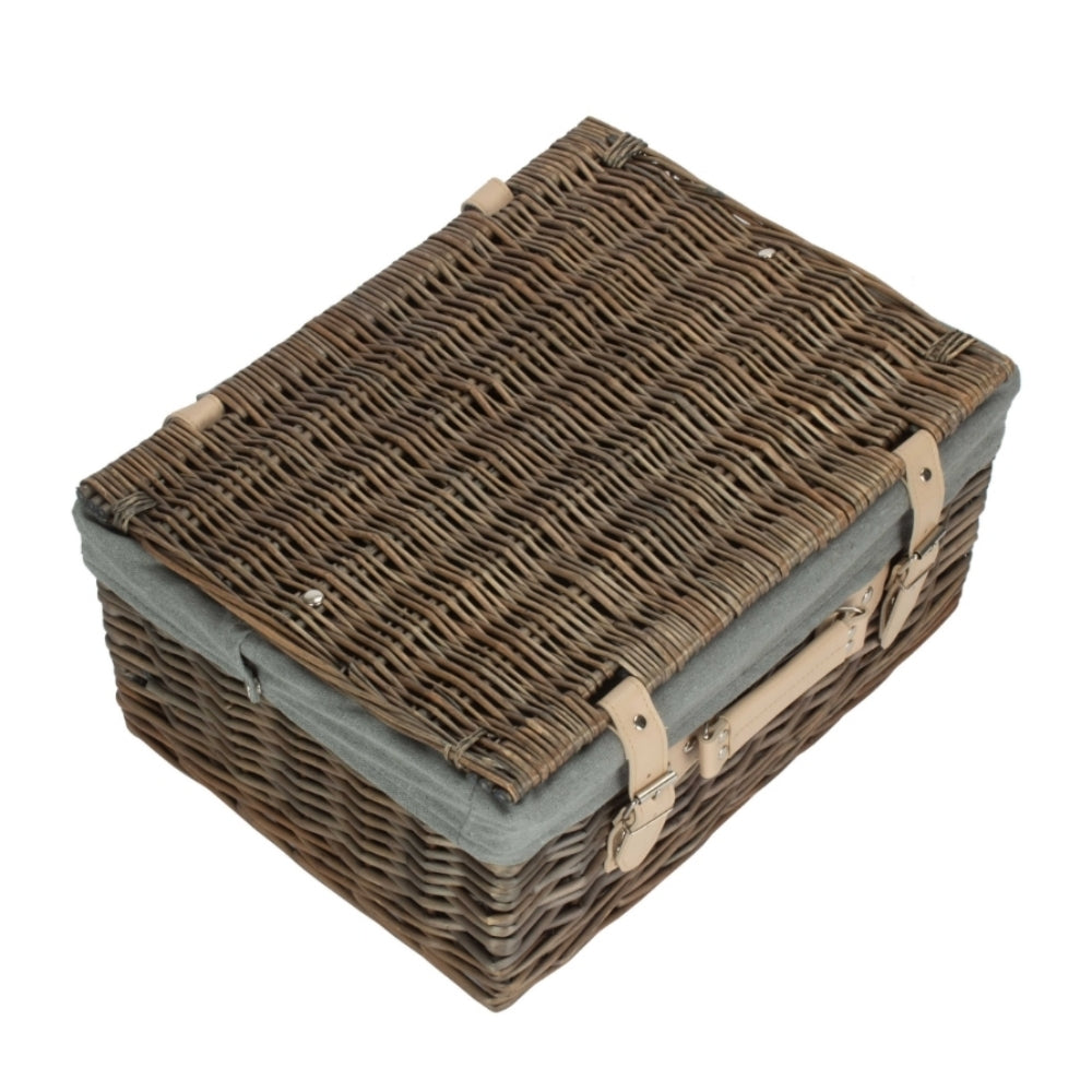 41cm Antique Wash Wicker Picnic Basket with Cotton Lining