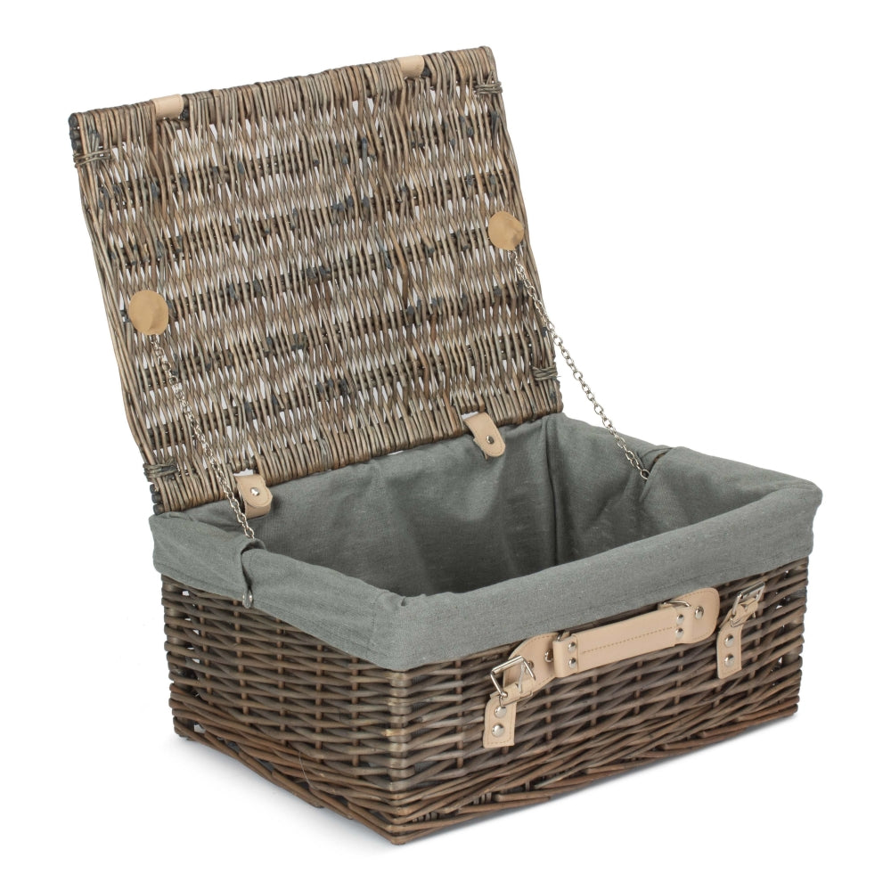 41cm Antique Wash Wicker Picnic Basket with Cotton Lining