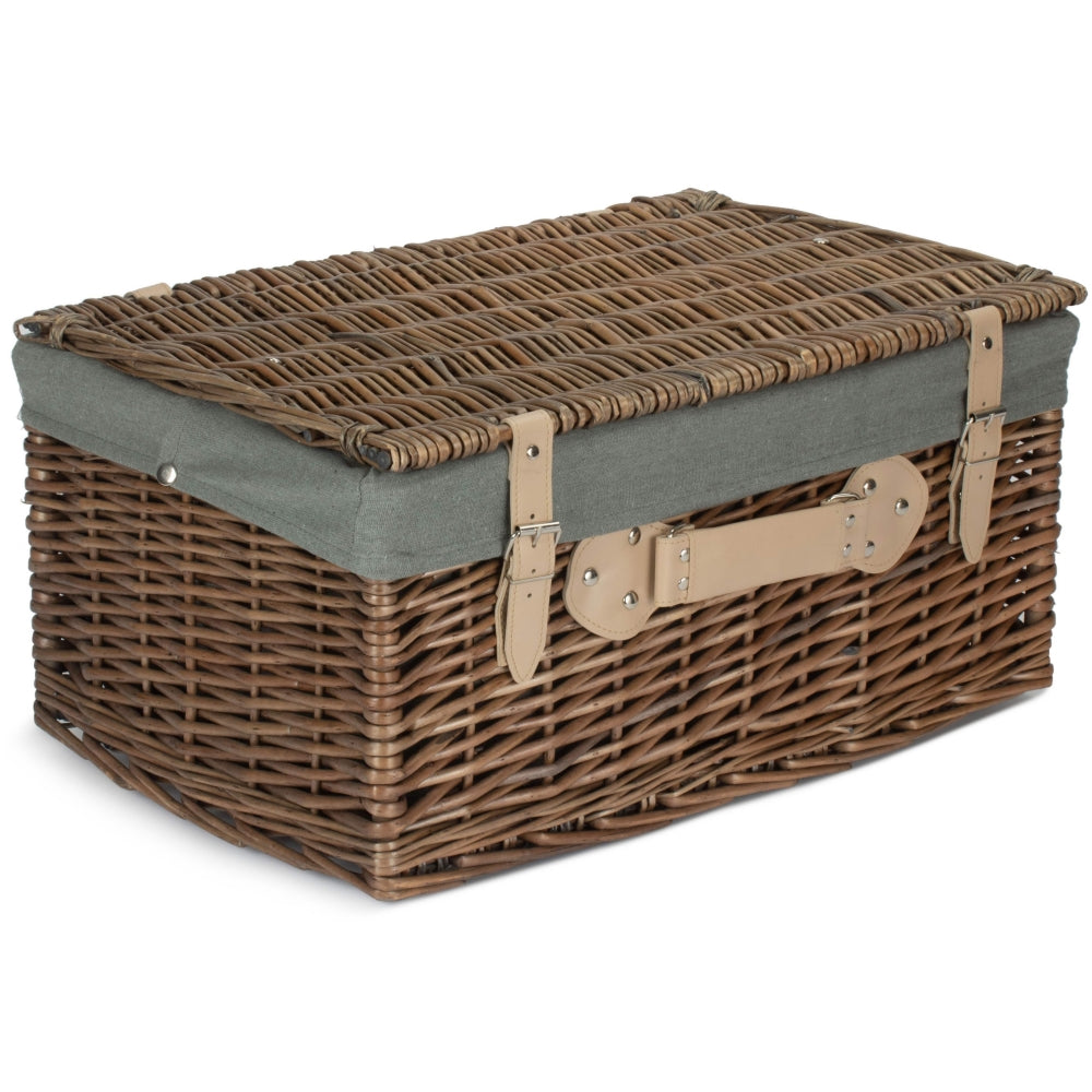 51cm Antique Wash Wicker Picnic Basket with Cotton Lining