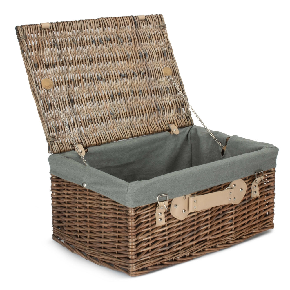 Red Hamper 51cm Antique Wash Wicker Picnic Basket with Cotton Lining