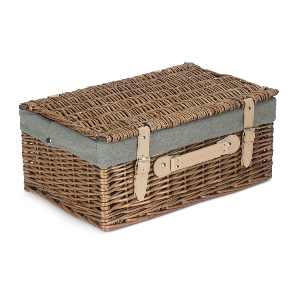 46cm Antique Wash Wicker Picnic Basket with Cotton Lining