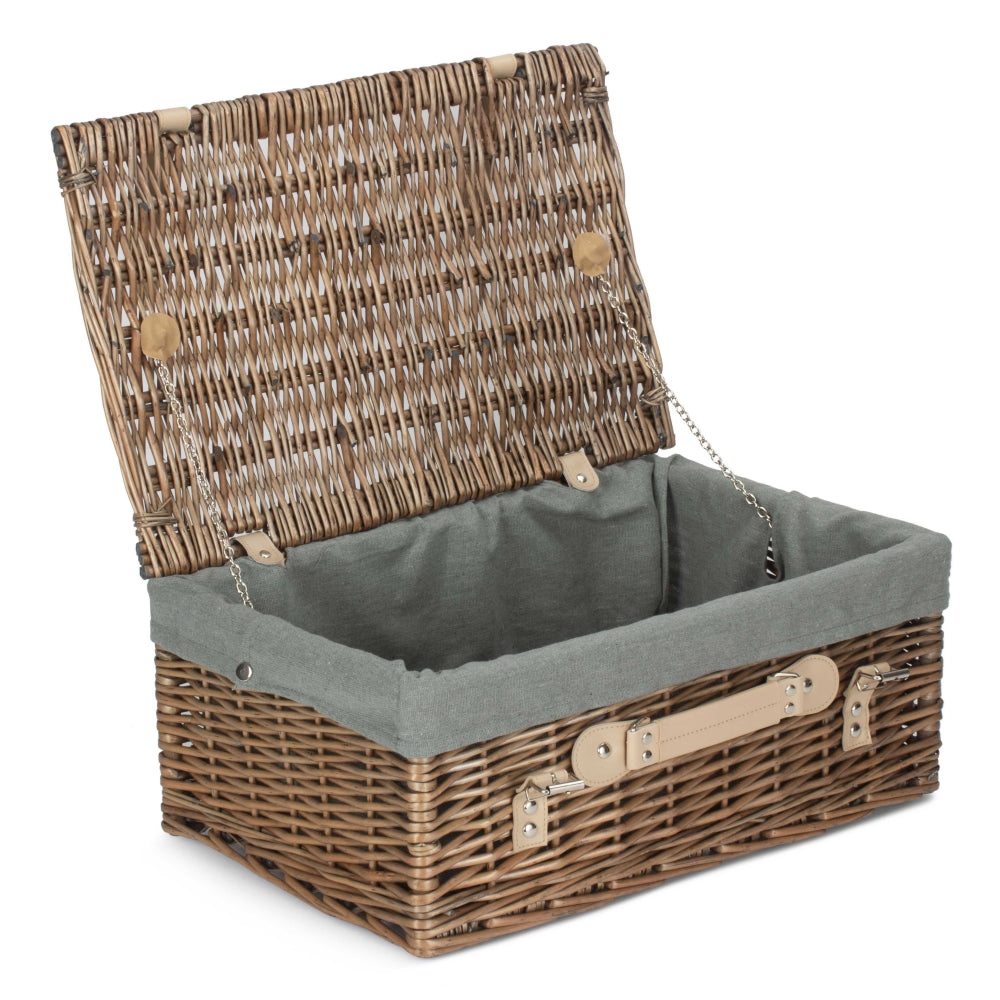 46cm Antique Wash Wicker Picnic Basket with Cotton Lining