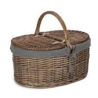 Red Hamper Deep Antique Wash Oval Picnic Basket