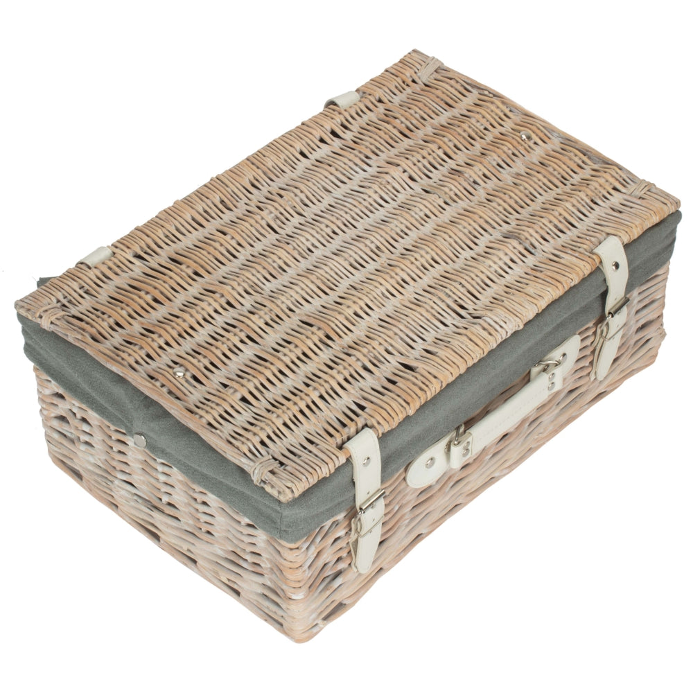 45cm White Wash Empty Picnic Basket