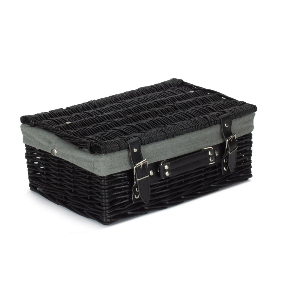 Red Hamper 36cm Empty Black Willow Picnic Basket With Cotton Lining