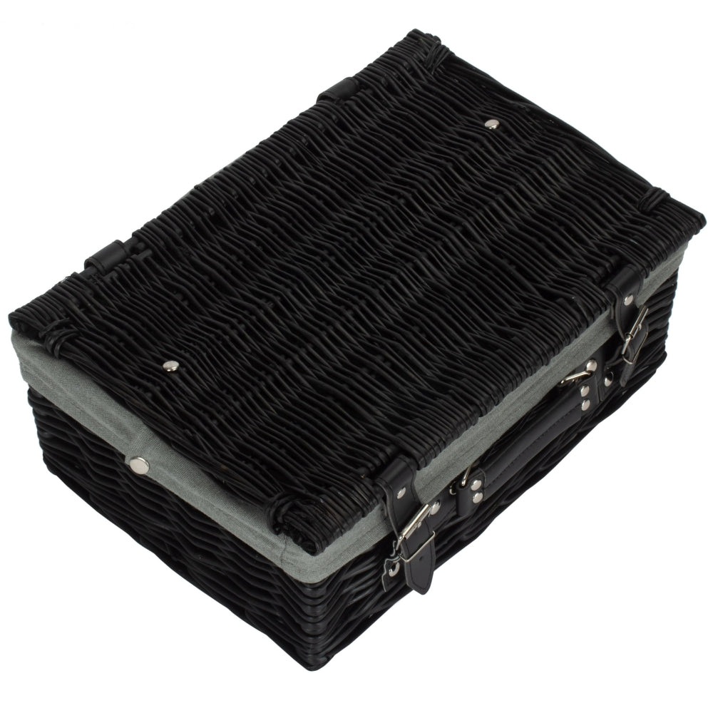 Red Hamper 36cm Empty Black Willow Picnic Basket With Cotton Lining