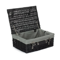 Panier de pique-nique vide en saule noir de 36 cm avec doublure en coton