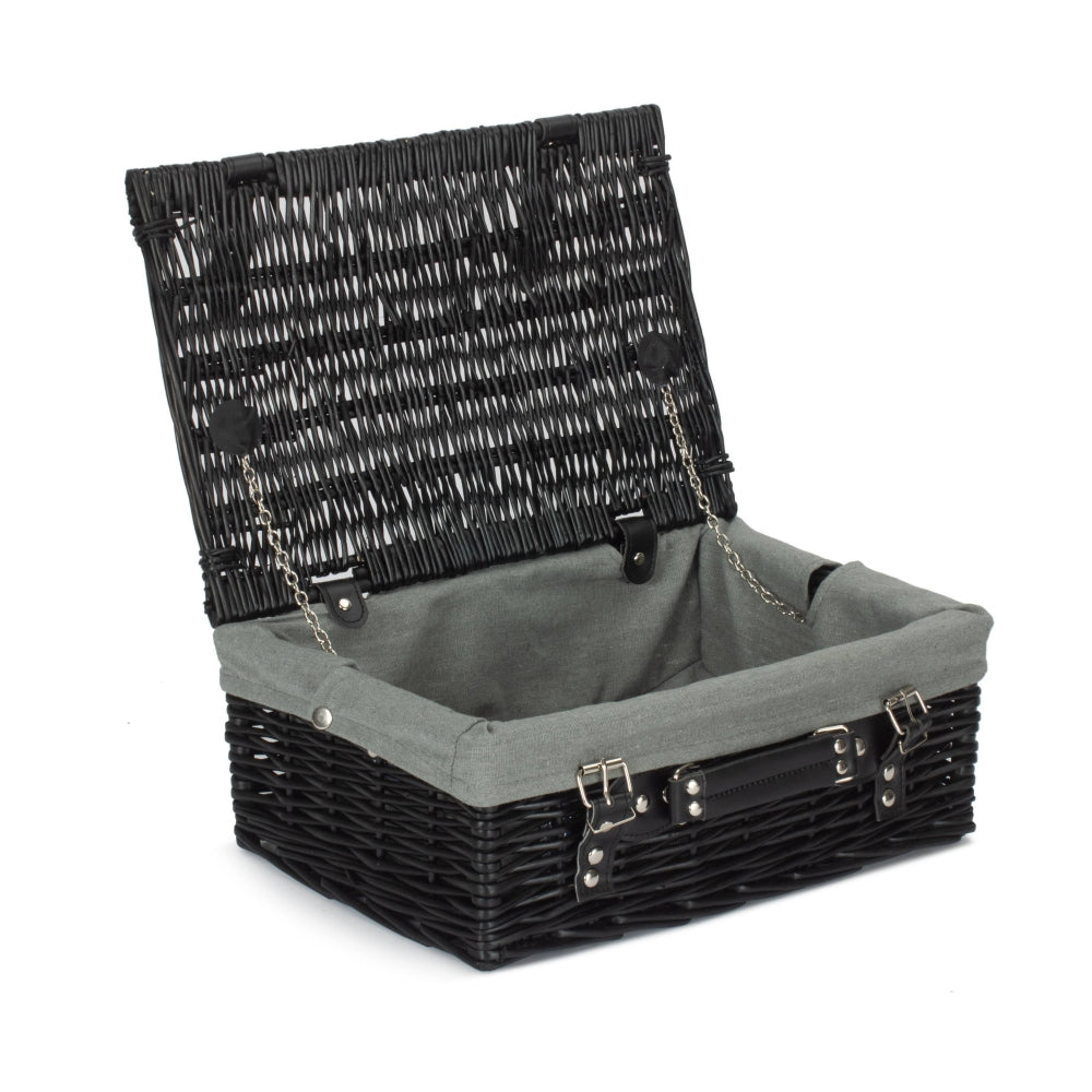 36cm Empty Black Willow Picnic Basket With Cotton Lining